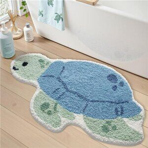 Blue Sea Turtle Bathroom Rug Non Slip Bath Mat Plush Absorbent Washable Floor Ca